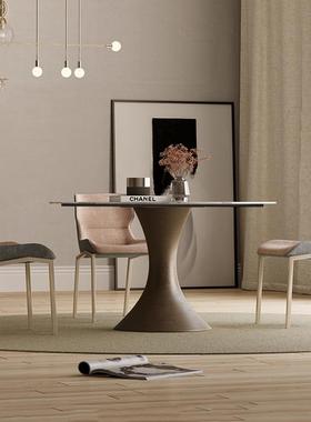 式轻奢意岩板餐桌家用内嵌圆桌带转盘旋形奢CWR石转饭桌高端圆极