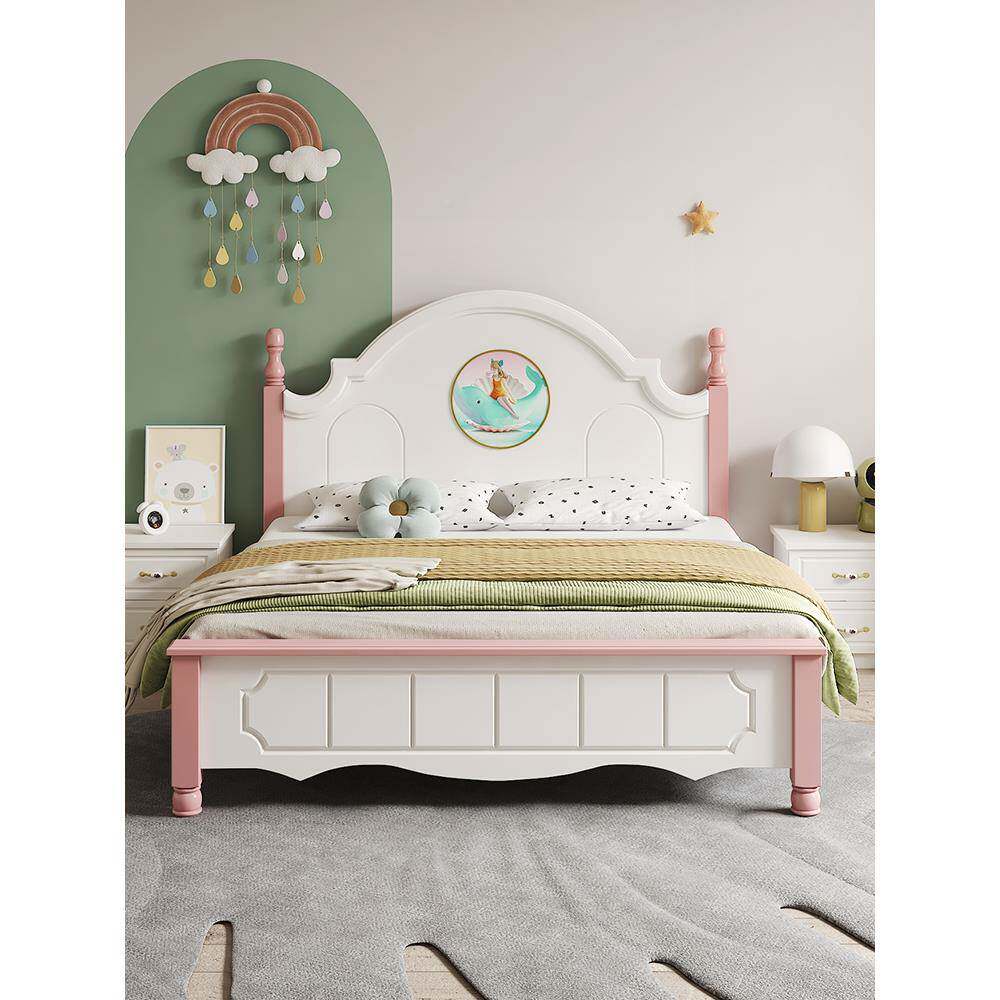 实木儿童床单人床1.5米欧式男1.2m卧室床QQG美式女青孩少年孩公主