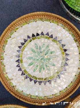 GDU越南餐手工编贝壳沙小茶几方发小边几小藤圆桌野桌