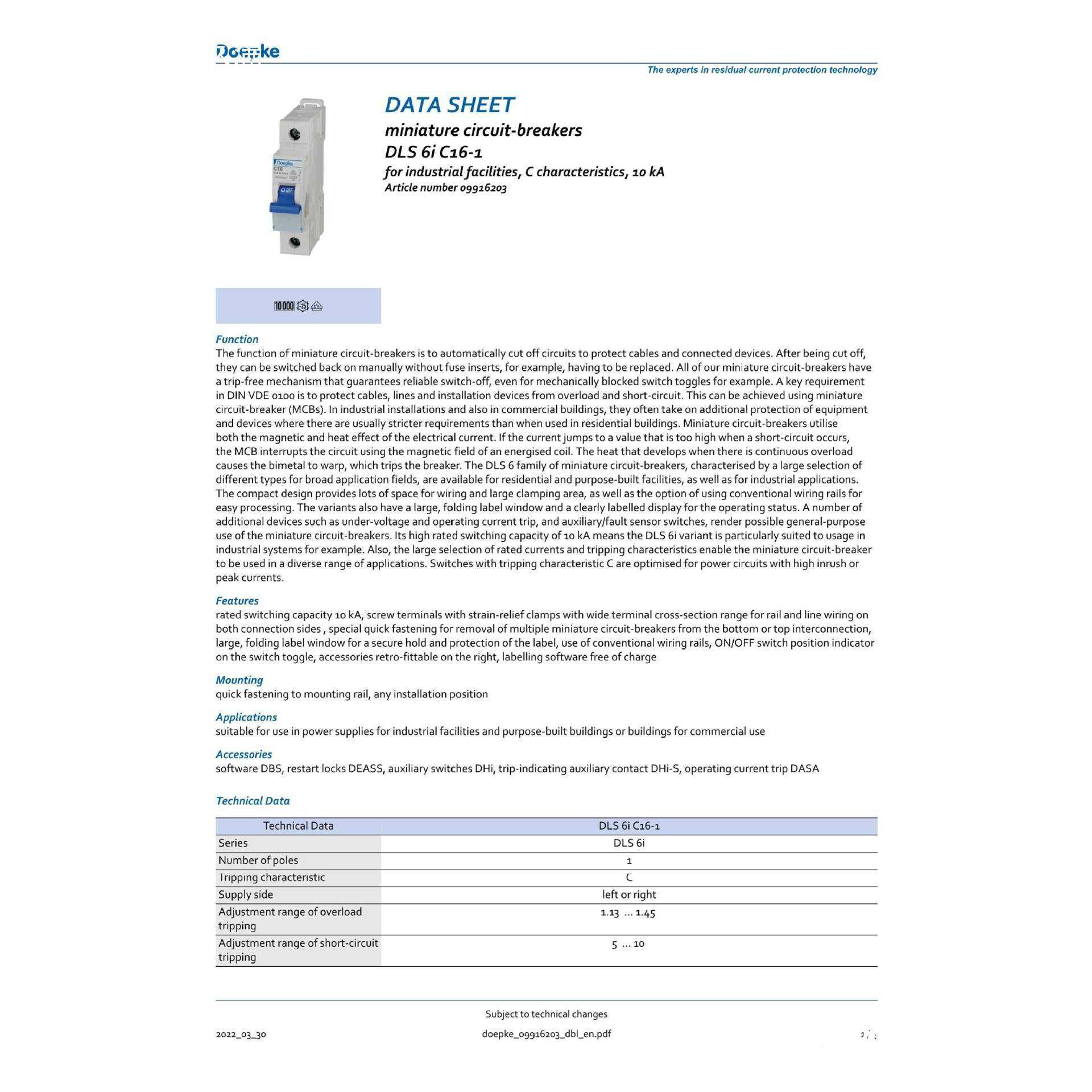 1微型路器D断6iC16-66758P脱扣特性C