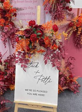 红色橘色仿婚庆花艺真花路婚礼布置排花引花73326花背景角花点迎