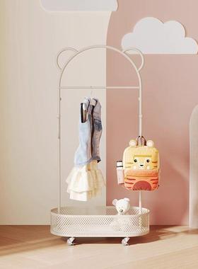 童衣架衣架20492卧家室儿用带轮移动衣帽架奶油风脏挂衣篮卡通可