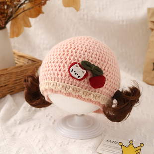婴儿帽子秋冬季可爱公主满月假发辫子帽子婴幼儿女宝宝帽子小月龄