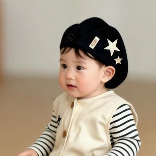 韩国潮流儿童帽子春秋季保暖防风贝雷帽男女宝宝出游前进鸭舌帽冬
