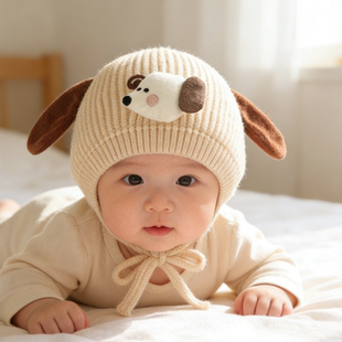 秋冬季婴幼儿护耳帽子可爱超萌针织毛线帽男女宝宝保暖新生护卤门