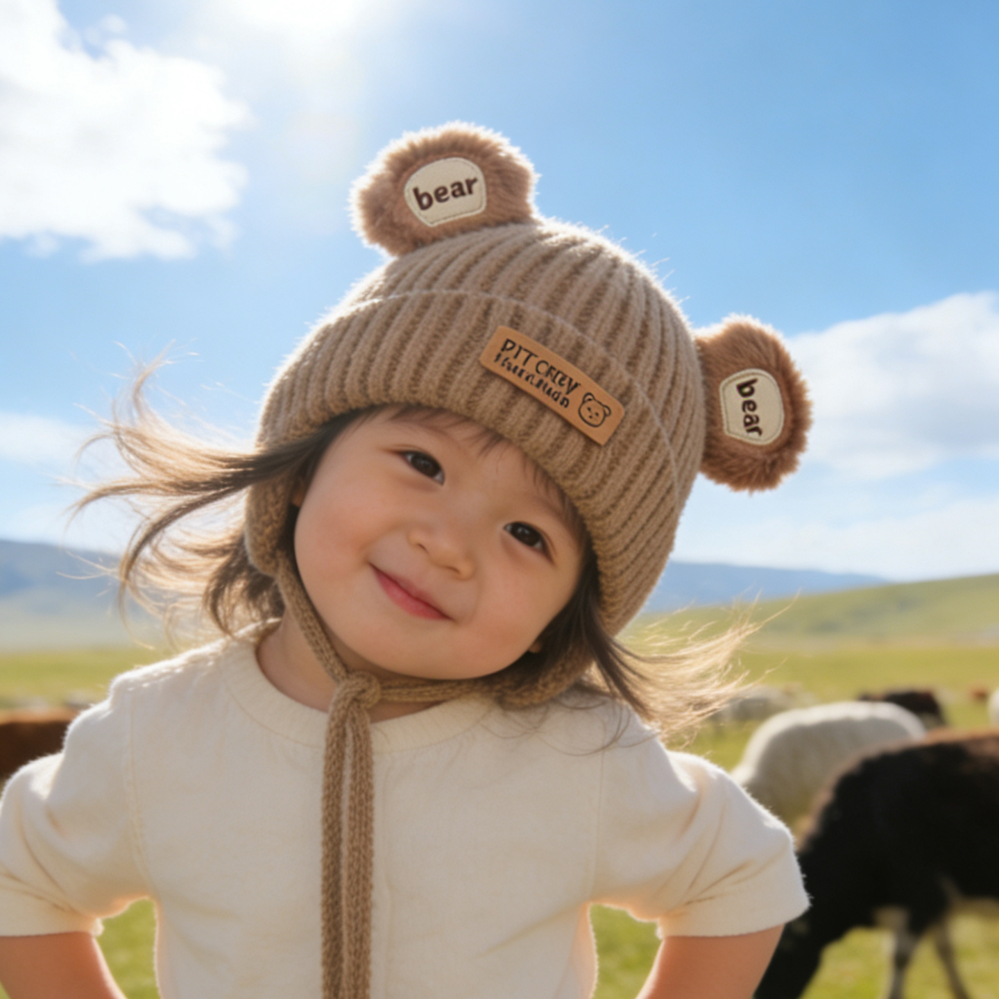 婴儿帽子秋冬季宝宝外出毛绒帽婴幼儿可爱加厚保暖毛线帽护耳冬季