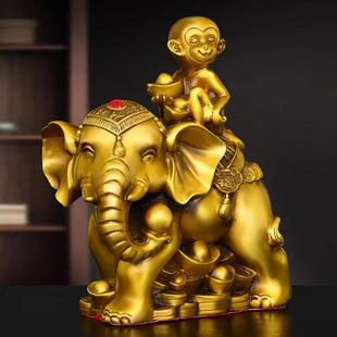 铜封侯拜相摆件铜象上封侯大象生肖猴子客厅办公室装饰工艺品