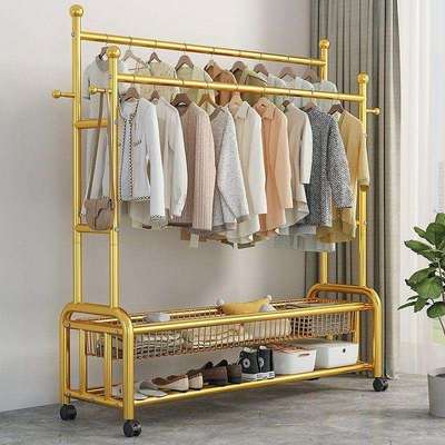 枚洁衣帽架卧室双杆晾衣架落地立式挂衣服架子室内家用加粗加厚