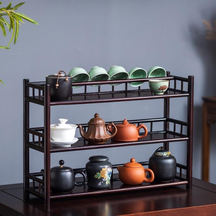 桌面博古架沥水茶杯架子茶具收纳架新中式紫砂壶置物架茶宠摆放架