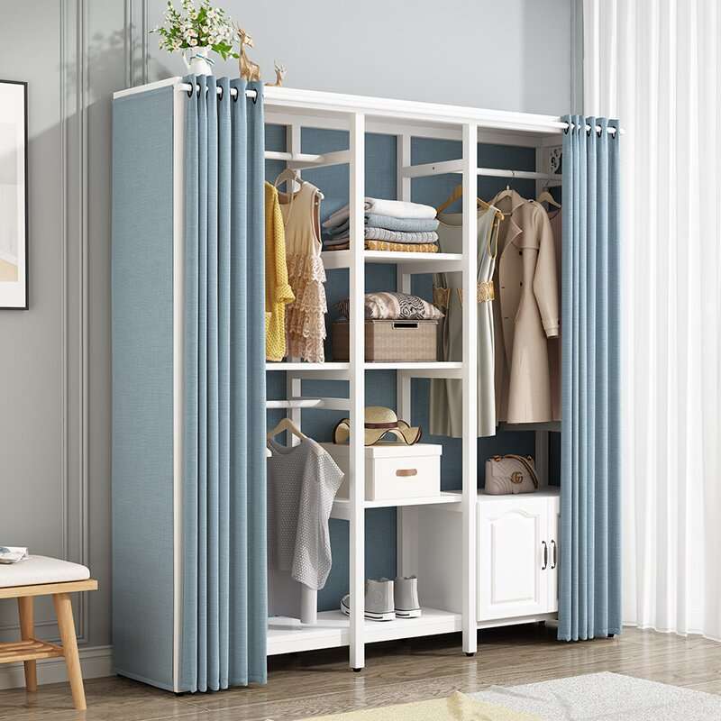 简约衣柜家用卧室收纳柜简易组装衣架出租房衣架经济型布帘衣帽架
