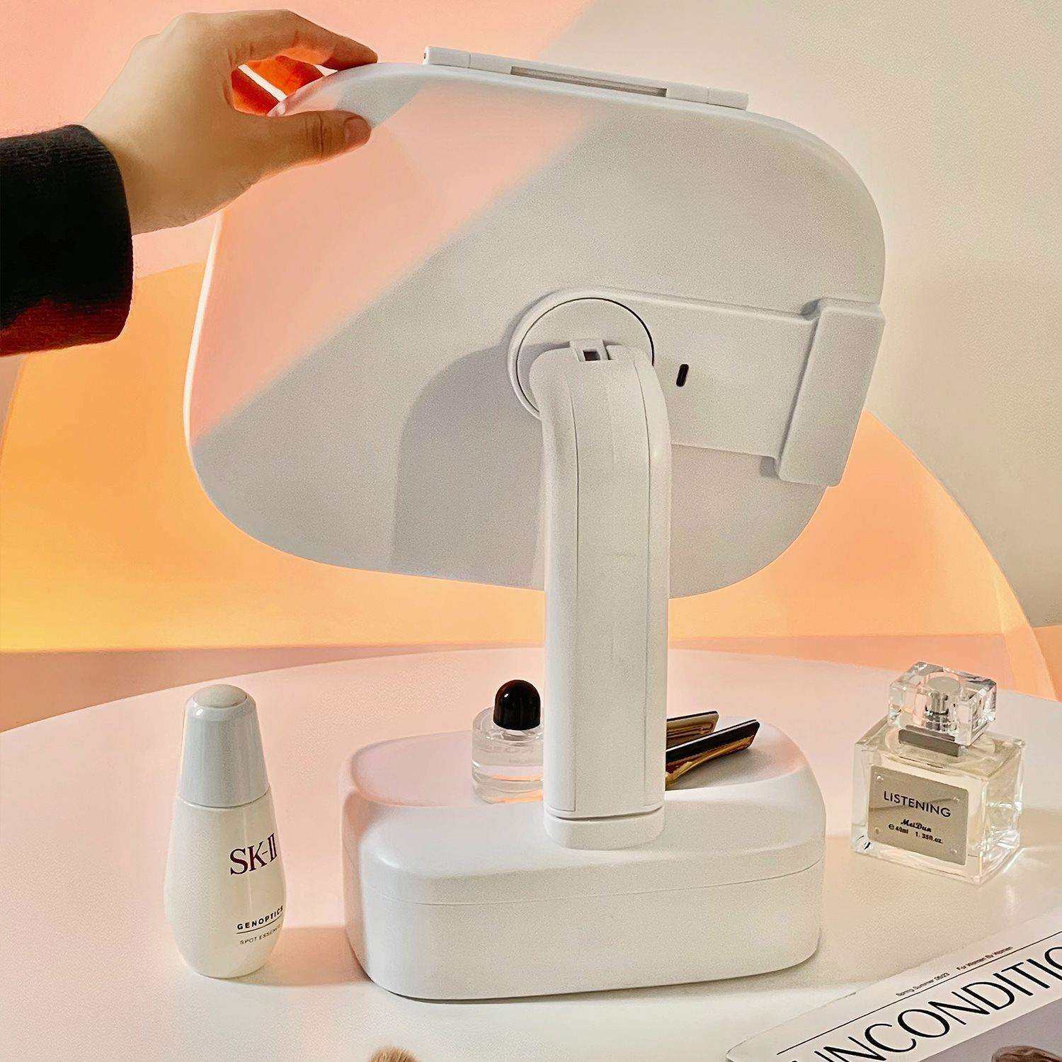 H^化妆镜收纳盒一体台式桌面大号镜子折叠镜卧室梳妆台led灯梳妆