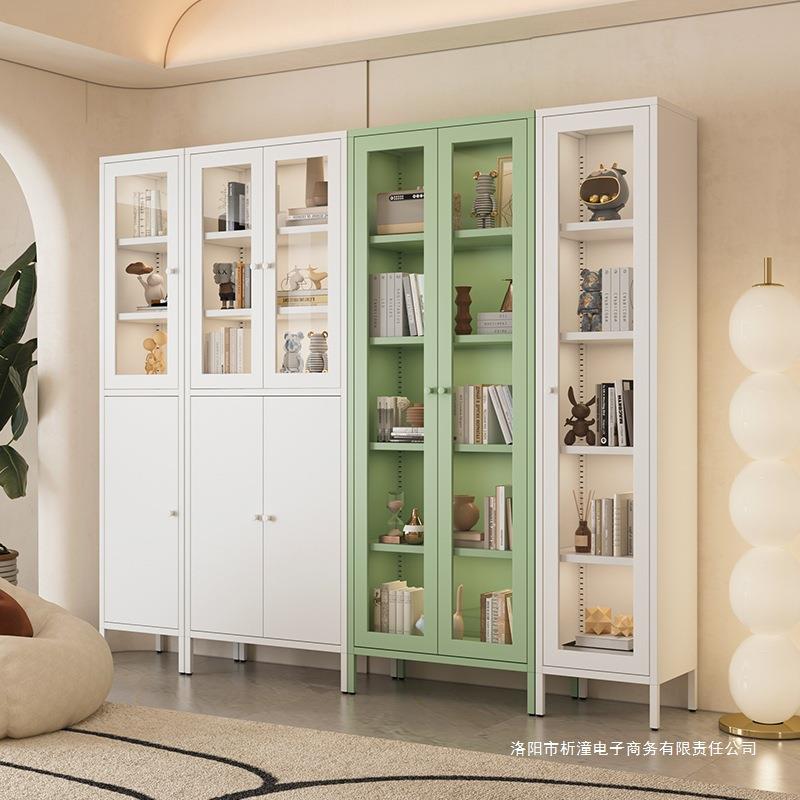 家用钢制书柜防尘玻璃门铁艺客厅展示柜储物柜收纳落地置物柜书架