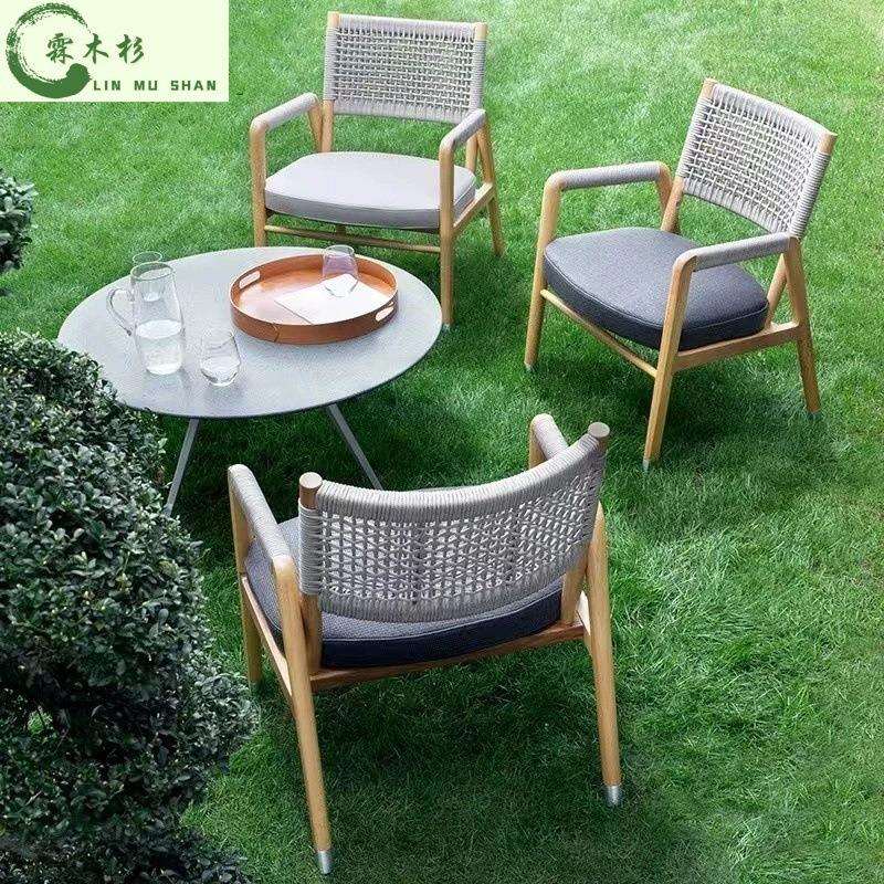 户外沙发实木设计师藤编单人沙发柚木庭院家具休闲椅北欧阳台藤椅