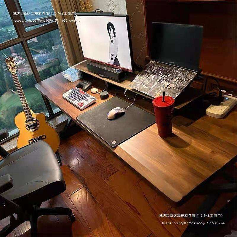实木大板双人电脑桌台式卧室家用办公桌大书桌工台两人电竞桌
