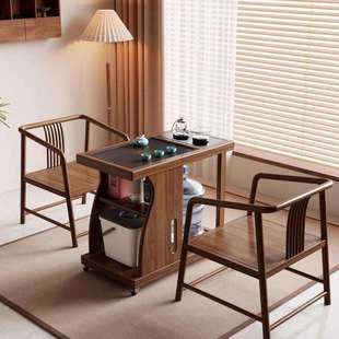 新中式乌金木实木茶桌移动小户型茶几家用茶台阳台水壶一体多功能