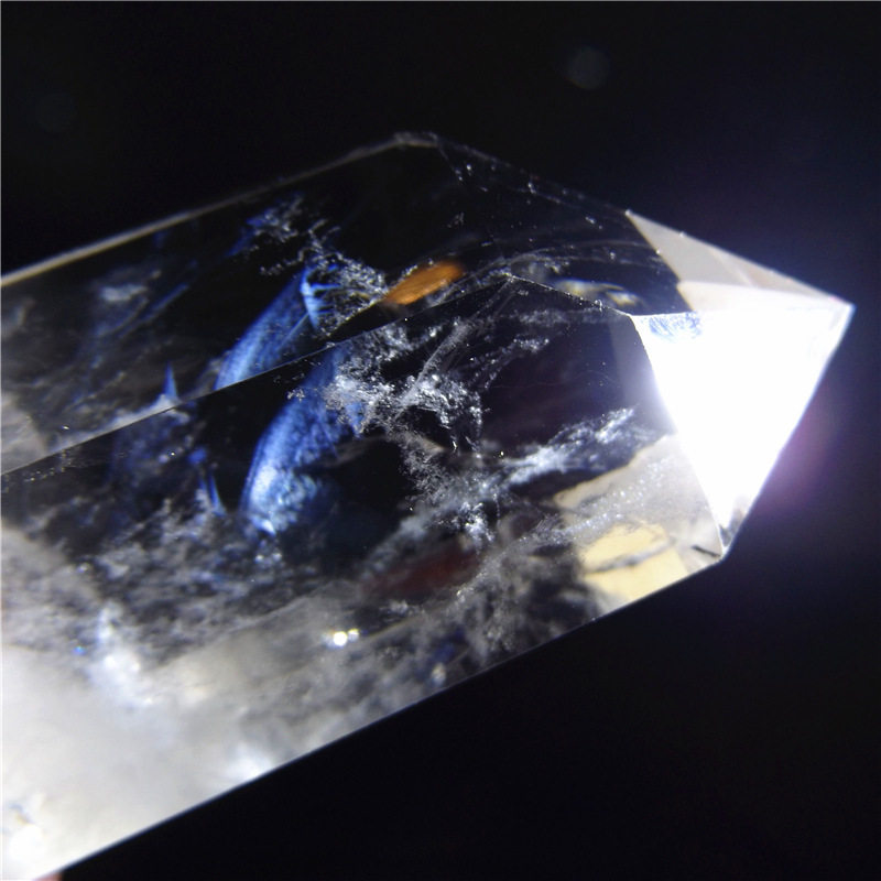 天然白水晶蓝针水晶柱摆件/天使的羽毛/晶体干净/蓝针水晶六棱柱