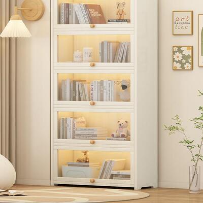 书架落地置物架一体靠墙客厅多层储物柜收纳展示柜防尘实木书柜子