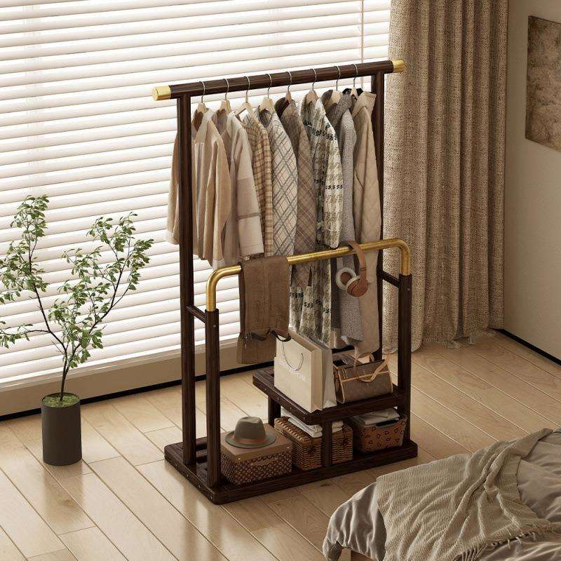 落地衣帽架卧室楠竹家用不占地临时挂衣架小型简约现代一体收纳柜