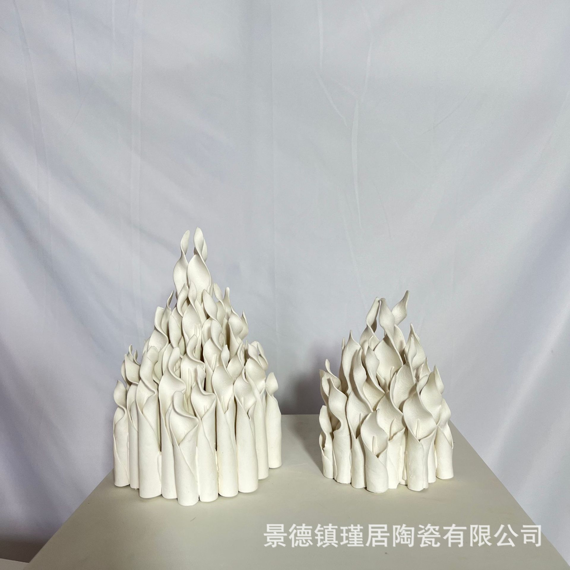 纯手工手捏异形重工陶瓷花器软装样板间摆件火焰陶瓷桌面玄关饰品