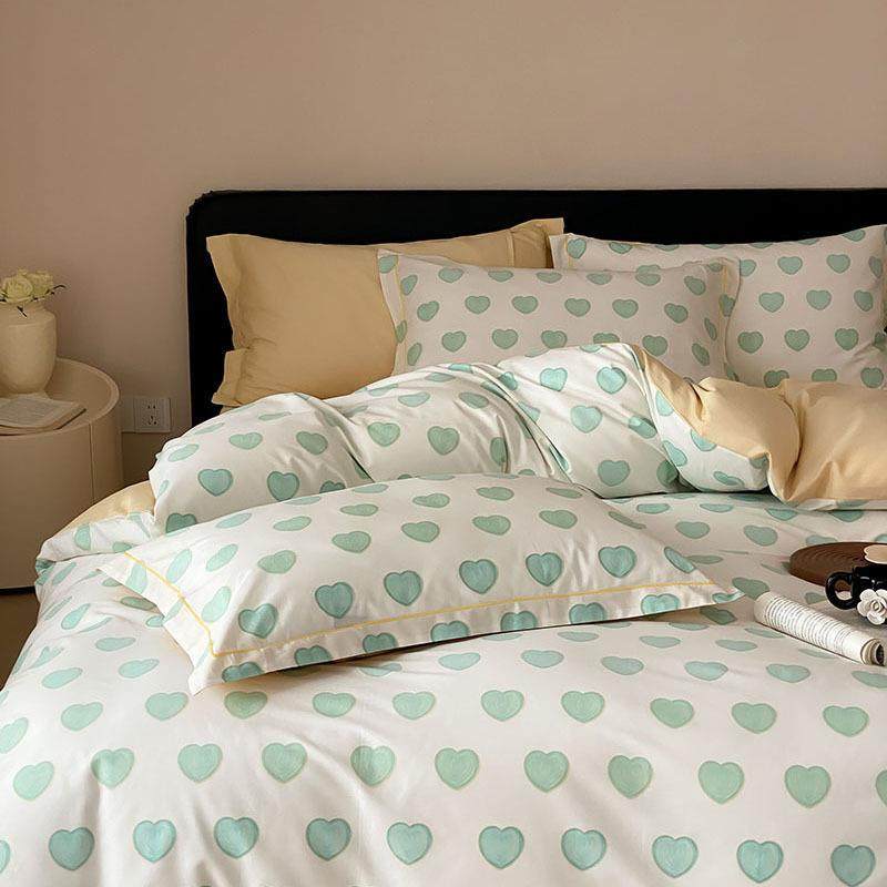 卡通爱心学生宿舍单双人床品简约印花小清新全棉40支斜纹四件套