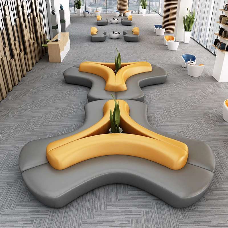 现代办公沙发茶几组合简约商务休闲大厅等候休息区接待室异形套装