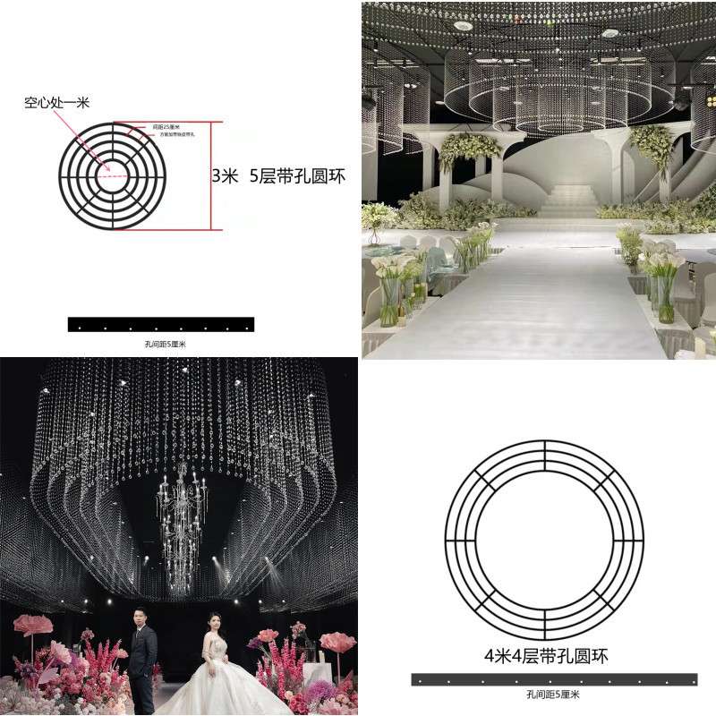 婚庆道具婚礼堂吊顶定位珠圆环铁艺黑色架子婚礼舞台装饰水晶珠帘