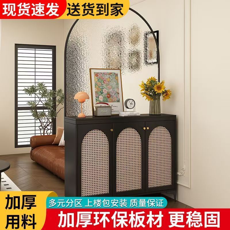 轻奢黑色藤编入户玄关收纳柜