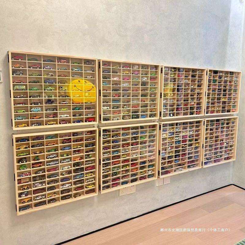 实木多美卡小汽车收纳柜墙上玩具置物架多层车模展示架1:64车收纳