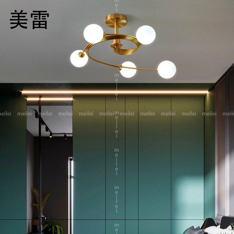 北欧全铜主卧室房间灯具简约现代个性客厅书房轻奢分子魔豆吸顶灯