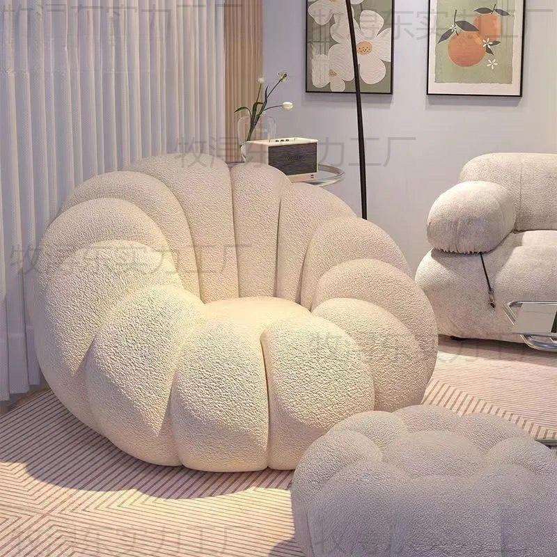 懒人沙发可躺可睡奶油风南瓜脚踏豆袋榻榻米单人小沙发懒人窝窝椅