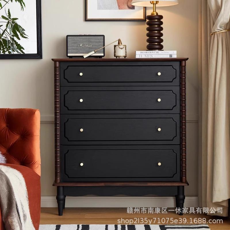 法式复古实木四斗柜家用小户型客厅电视边柜卧室床尾储物柜六斗柜