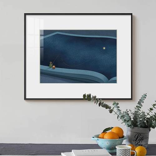 星夜北欧抽象风景装饰画克兰因蓝卡通人物插画卧室挂画客厅壁画