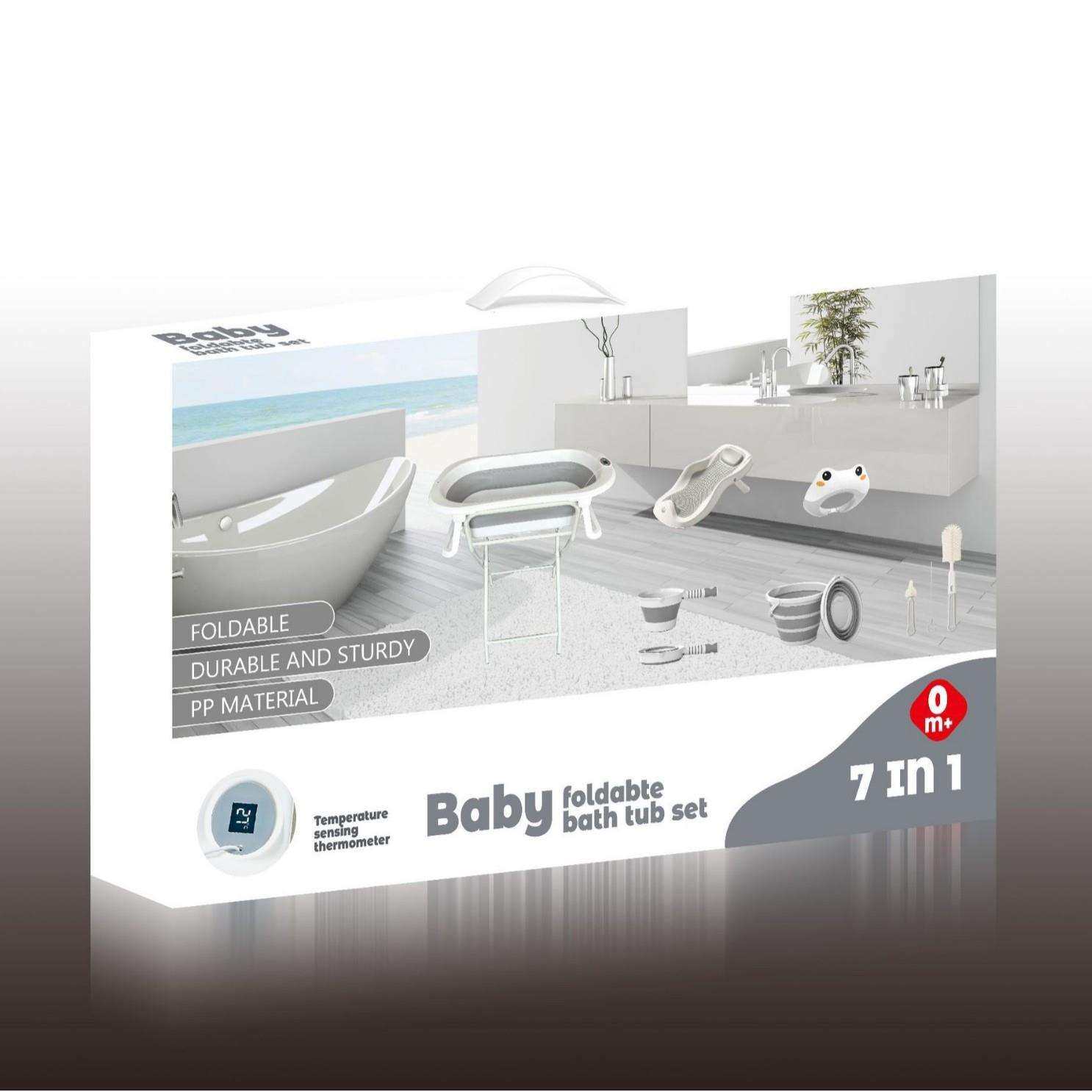 婴儿浴盆套装新生儿洗澡神器可折叠大号沐浴感温0-5岁宝宝洗澡盆