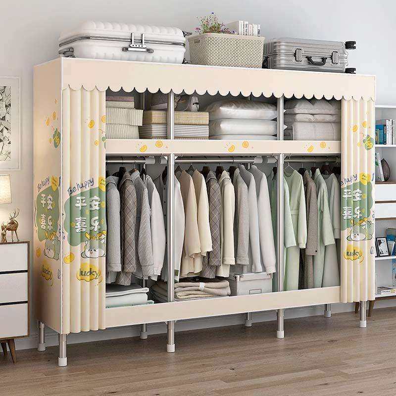 合金接头加粗钢管简易布衣柜结实耐用出租房家用收纳卧室组装衣橱