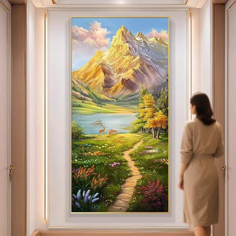 玄关画2025年新款高端入户正对门挂画走廊过道装饰画山水画