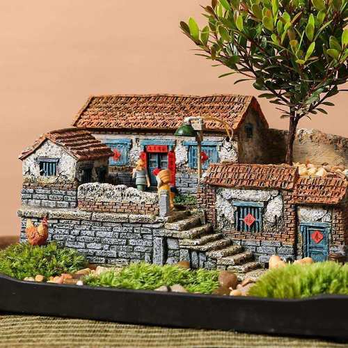 怀旧复古摆件客厅茶几庭院装饰工艺品桌面微景观摆设老房子模型