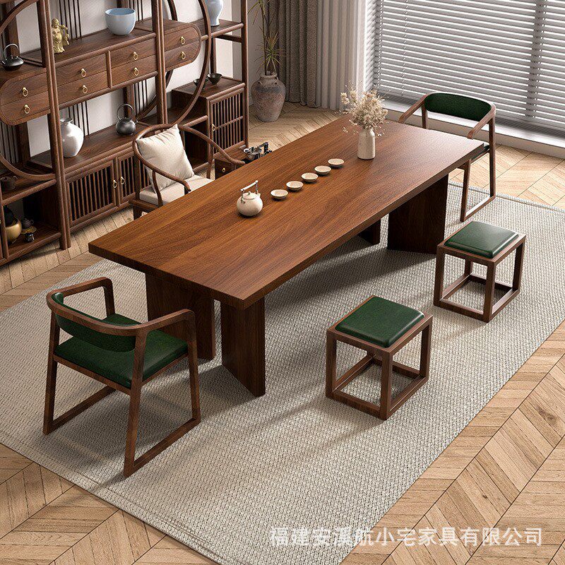 高档南美胡桃木茶桌椅组合办公室实木泡茶桌简约现代家用客厅茶台