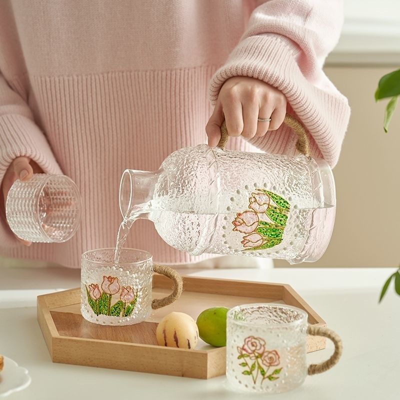 复古锤纹高硼硅玻璃冷水壶耐高温泡茶壶大容量家用凉水壶杯子套装,餐饮具,冷水壶,淘宝优惠券,粉丝福利购,淘宝优惠卷