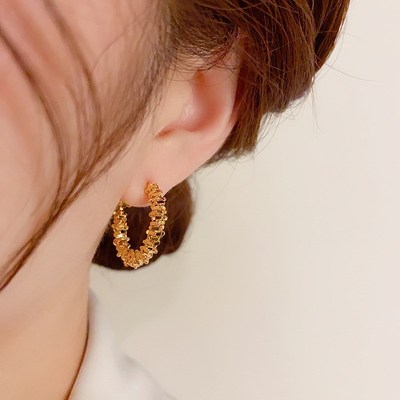 欧美时尚个性独特复古金属碎银耳圈女轻奢夸张高级感气质网红耳环