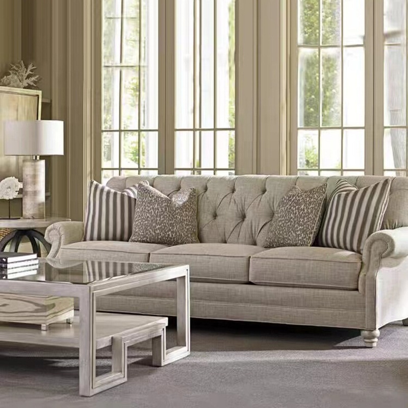 美式布艺沙发三人位小户型客厅茶几组合法式复古简约软包家具整装