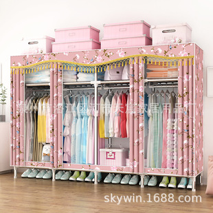 布衣柜布艺钢管加粗简约现代经济型简易衣橱C215 55送手套并优