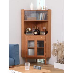 现代简约实木转角柜黑胡桃木樱桃木三角拐角柜原木储物边角柜