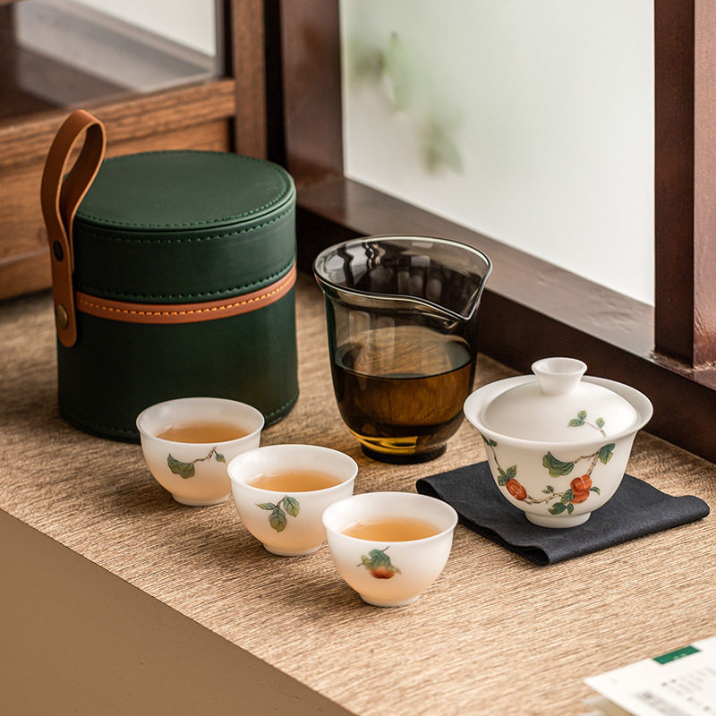 张丽娇大师素烧羊脂玉瓷旅行茶具便携式茶壶茶杯户外露营盖碗茶杯