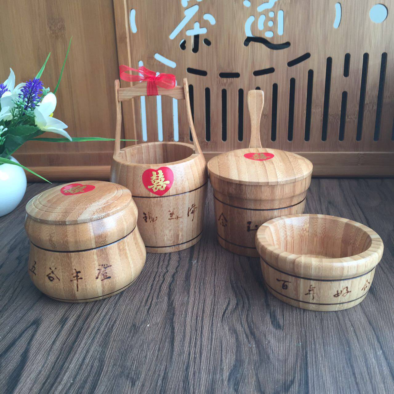 厂家直供 称心如意子孙桶套装 婚房装饰竹筒 结婚婚庆用品现货
