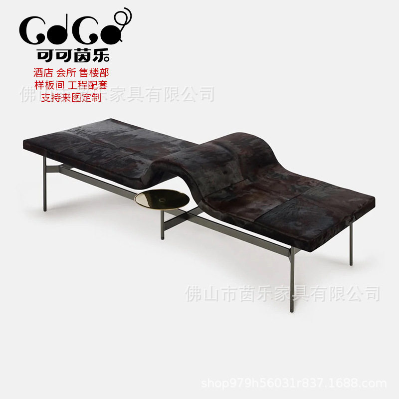 北欧简约卧室贵妃椅客厅实木沙发椅轻奢设计师不锈钢带托盘美人榻