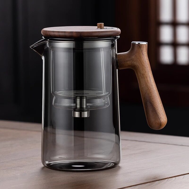 胡桃木飘逸杯玻璃内胆冲茶器泡茶壶按压式茶水分离过滤泡茶杯家用