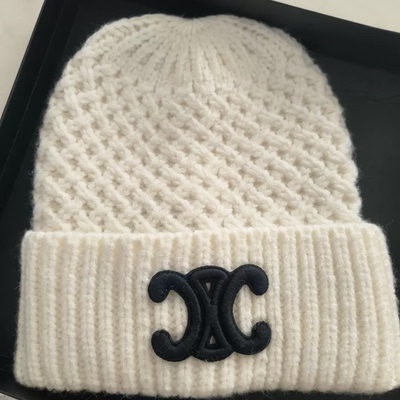 2025秋冬季新款小香风双C字母毛线时尚百搭网红贵妇针织保暖帽子