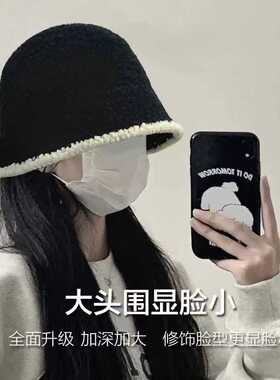 渔夫帽女2025新款日系百搭小香风水桶帽大头围显脸小针织毛绒帽子