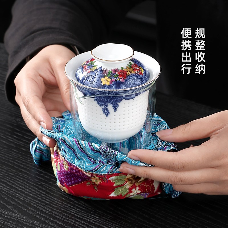 速发高端户外旅游便携旅行茶具套装家用车载露营陶瓷泡茶壶茶杯快