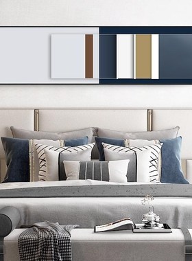 速发卧幅主横床何挂画蓝色极简几头壁画简约卧室装饰画风墙画